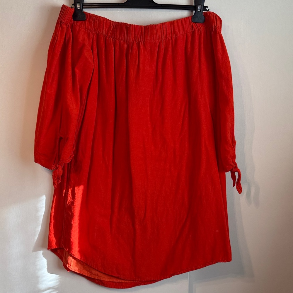 Vibrant Red-Orange Off-Shoulder Dress